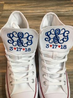 Bride / Wedding Embroidered Monogrammed Converse Sneakers. Groom sneakers (Low Top) Bride Sneakers Wedding, Sneakers Bride, Sneakers Wedding, Bride Sneakers, Hi Top Converse, Embroidered Sneakers, Date Wear, Low Top Converse, Wedding Sneakers