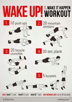 an image of a workout poster with the words wake up and make it happen to work out