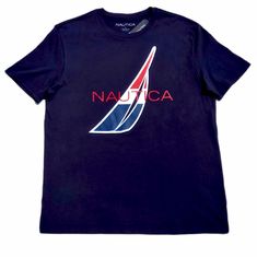 Nautica Men's Short Sleeve T-Shirt Size: L Navy Blue Huge Sail Logo And Brand Name Print On The Chest Brand New 100% Cotton Blue Nautical Crew Neck T-shirt, Navy Cotton Nautical T-shirt, Navy Nautical Cotton T-shirt, Nautical Navy Short Sleeve T-shirt, Navy Nautical Short Sleeve T-shirt, Blue Nautical T-shirt For Summer, Nautical Blue T-shirt For Summer, Sail Logo, Mens Tshirts Fashion