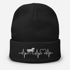 Horse Beanie Hat with Heartbeat - Embroidered Equestrian Winter Cap | Horse Gift| Horse lover hat unique and creative Gifts Horse Heartbeat, Embroidered Horse, Horse Trainer, Equestrian Gifts, Horse Gifts, Winter Cap, Horse Lovers, Winter Beanie, Skull Cap Beanie