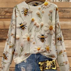 https://temu.to/k/e8bcczepi3k via @shoptemu Senior Clothes, Wanted Poster, Bee Pattern, Floral Sweater, Long Sleeve Pullover Sweater, Long Sleeve Knit Sweaters, Long Sleeve Sweater Dress