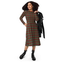 Hello! Plaid Design Midi Dress This plaid pattern styled midi dress is constructed with a soft fabric and flattering cut. It also has pockets for added convenience. Pockets! * Fabric composition in the US: 93% polyester, 7% spandex * Fabric weight: 6.19 oz/yd2 (210 g/m2) (weight may vary by 5%) * Premium knit mid-weight jersey fabric * Midi length * Long sleeves * Side pockets * Boat neckline * Fitted on the waist * Flared bottom part No exchanges or refunds. Please contact me if you have an issue. Thank you! Casual Plaid Midi Dress, Casual Plaid Midi Dress For Work, Fitted Plaid Midi Dress, Plaid Midi Length Dress For Work, Casual Plaid Midi Length Dress, Plaid Midi Dress For Fall Workwear, Casual Plaid Midi Dress For Fall, Workwear Midi Length Plaid Dress, Plaid Long Sleeve Midi Dress For Work