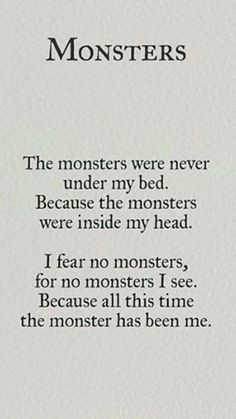 a poem written in black ink on white paper with the words monsters and an image of a