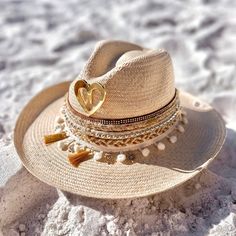 Bonnie Straw Hat Light Beige by Nataly Mendez Handmade Design Hat Hook Ideas, Straw Hat Design, Diy Doodles, Clarissa Sandals, Mode Hippie, Floppy Hats, Jazz Fest, Boho Hat, Millinery Hats