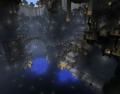 an image of a minecraft village in the dark