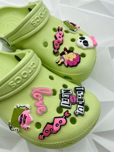 Matching Crocs With Boyfriend Charms, Delta Sigma Theta Crocs Charms, Best Croc Accessories, Womens Crocs Charm, Black Crocs With Mexican Charms, Pink Croc Pins, Matching Crocs With Charms, Red Crocs Shoes With Charms, Casual Green Shoe Charms For Gifts