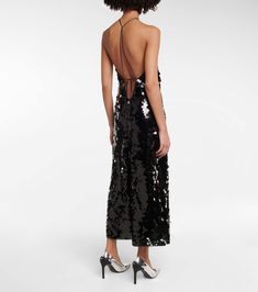 Nunni sequined slip dress in black - Rotate | Mytheresa Contrast Sequin Backless Dress For Date Night, Backless Contrast Sequin Dress For Date Night, Glamorous Halter Neck Sequin Holiday Dress, Party Slip Dress With Spaghetti Straps And Back Opening, Glamorous Halter Neck Sequin Dress For Holidays, Glamorous Holiday Sequin Halter Neck Dress, Glamorous Holiday Sequin Dress With Halter Neck, Chic Embellished Halter Dress, Glamorous Sequin Dress With Back Opening For Evening