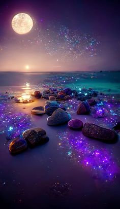 the beach is full of rocks and stars