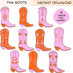 Boot Clipart, Cowboy Boots Drawing, Scrapbooking Wallpaper, Modern Cowboy, Colorful Illustration, Cowgirl Boot, Pink Boots, Cow Girl, Art Colorful