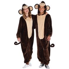 two people in monkey costumes standing next to each other