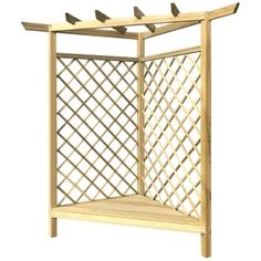 a wooden trellis with birds perched on it's top and the bottom section