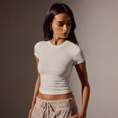 Short Sleeve Cropped Tee in White | James Perse Los Angeles Cropped White Tee, Cropped Tee, Japanese Fabric, Soft Hands, Soft Hand, Crop Tee, Latest Design, New Color, New Arrivals