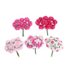 pink and white flowers are arranged in the shape of heart - shaped bouquets on a white background