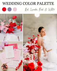 the wedding color palette is red, pink and white