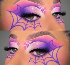 Cute But Scary Halloween Makeup, Spooky Eyeshadow Looks, Spooky Season Makeup Looks, Horror Glam Makeup, Purple Halloween Makeup Ideas, Horror Inspired Makeup, Halloween Makeup Inspiration Easy, Fun Halloween Makeup Looks, Halloween Makeup 2024