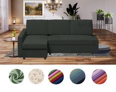 a living room scene with focus on the sectional sofa