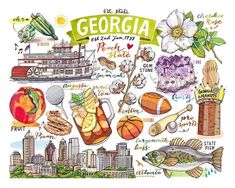 an illustrated map with all the things to see and do in this country on it