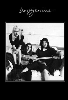 three women sitting on top of a couch with guitars in front of them and the caption boy genius