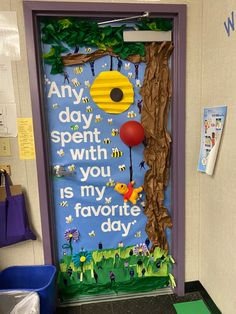 a door decorated with an image of a bird and the words, any day spent with you is my favorite day