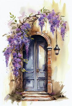 Doorway of Delight, by Greg Collins Unique Landscaping, Nature And Architecture, Artwork Unique, Watercolor Paintings Nature, Watercolor Architecture, Sketchbook Drawings, Diy Watercolor Painting, Watercolor Landscape Paintings