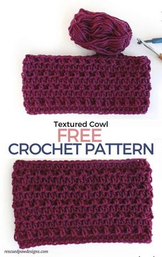 the crochet pattern is shown with text that says, textured cowl free crochet pattern