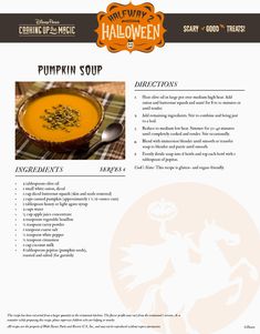 the pumpkin soup recipe is shown in this page, with information about it and how to make