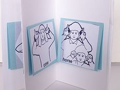 an open greeting card with two pictures of people on the front and back of it