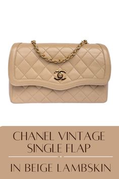 #Chanel #Vintage #Single #Flap #In #Beige #Lambskin Chanel Vintage, Fashion House, Vintage Chanel, French Fashion, Lambskin Leather, Hands On, Chanel, Handbags