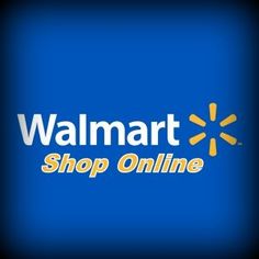 the walmart logo is shown on a blue and black background with yellow letters that read, shop online