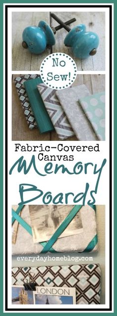 there are pictures of different items on the table with text overlay that says fabric covered memory boards