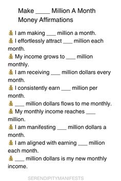 a printable worksheet for making money affirmations with the words make