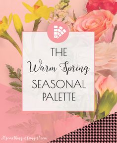 the warm spring seasonal palette with flowers in pink, yellow and white colors on a checkered background