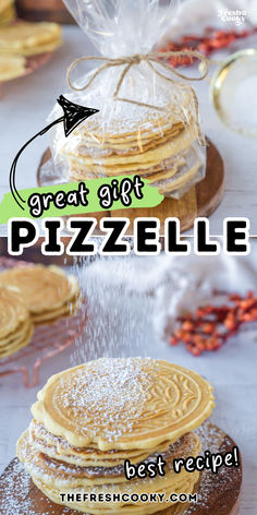 A package of waffle cookies ready to gift and sprinkling powdered sugar on top of a stack of pizzelle. Book Cottage, Pizzelle Cookies, Pizzelle Recipe, Cottage Food, Kid Friendly Dessert, Italian Cookie, Lemon Cookies Recipes, Best Holiday Cookies, Waffle Cookies