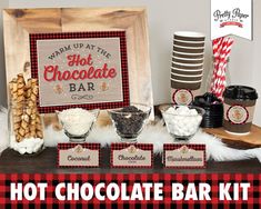 a hot chocolate bar kit is displayed on a table