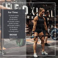 a woman lifting a barbell during a crossfit competition with the words for time