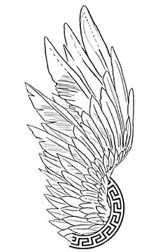 a drawing of an angel wing with the word love written in black and white on it