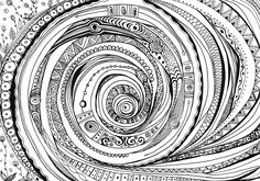 an intricate black and white drawing with swirls