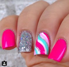 Pink swirl Bright Nails, Fabulous Nails, Nail Art Summer, Manicure E Pedicure