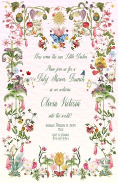 a wedding card with flowers and butterflies on the front, in blue sky above it