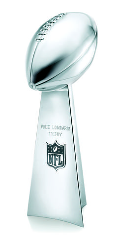 the nfl super bowl trophy is displayed on a white background with an image of a football