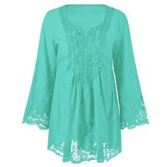 Lace Patchwork Peasant Top - Mint Green - 2K04438632 - Women's Clothing  #WomensClothing #Women's #Clothing Blue Lace Blouse, Blouse Size Chart, Crochet Lace Blouse, Patch Work Blouse, Feminine Blouses, Summer Lace, Lace Patchwork, Sammy Dress, Crochet Blouse