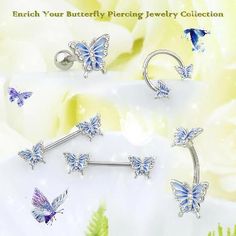 the butterfly piercing jewelry collection is on display