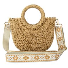 PRICES MAY VARY. Material: This Gets straw tote bag is made of 100% natural rattan with hand-woven knit elements and craftsmanship. This straw beach tote is very unique and fashion. Handwoven, wear-resistant, durable and not easily deformed. Straw crossbody bag with a colorful shoulder wide strap. Perfect Design: Double top handle and unique handwoven design makes this straw rattan bag look more elegant and dainty, can be used as tote bag, shoulder bag, crossbody bag. The adjustable hanging stra Brown Braided Bags For Beach Season, Beige Bag With Adjustable Strap For Picnic, Spring Handwoven Brown Shoulder Bag, Spring Brown Handwoven Shoulder Bag, Summer Woven Crossbody Beach Bag, Eco-friendly Crossbody Straw Bag For Beach, Woven Crossbody Shoulder Bag For Beach Season, Handheld Beige Beach Bag With Braided Handles, Beige Handheld Jute Beach Bag