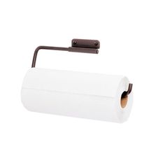 a roll of toilet paper hanging from a metal holder on a white background with clippings