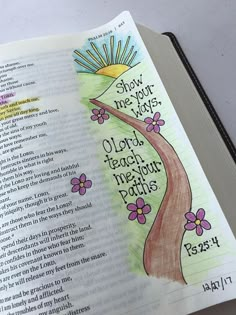 an open bible with flowers on it