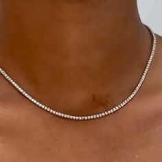 Beautiful Diamond Tennis Necklace. A staple in your jewelry collection. Handmade in Italy in solid 18K White Gold. This tennis necklace showcases a delicate 4 prongs in line chain embellished with dozens of shimmering white natural earth mine diamonds ( NO Lab Made). Quality to us is important and that is why we hand select our diamonds for premium quality. Total Diamond Weight : Ct. 3.30 approx ; Gold Weight : 10.80 g approxDiamonds Size : 1.6mmDiamond Weight: 0.016ct Order uncludes the Chain E Luxury Prong Setting Necklace, Diamond Tennis Necklace, 18k Gold Chain, White Gold Necklaces, Tennis Necklace, Chain Extenders, Sparkle Diamonds, Jewelry Lover, Pendant Earrings