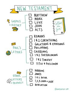 a hand drawn checklist with the words new testament and other things to do on it