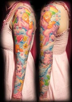 two women with tattoos on their arms and one has an image of winnie the pooh