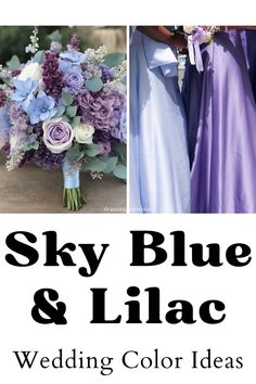 the sky blue and lilac wedding color ideas are perfect for this bride's bouquet