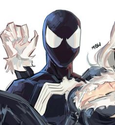 an animated image of a woman and spider - man holding each other's hands